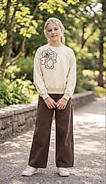 Çiçek Detaylı Örme Sweatshirt